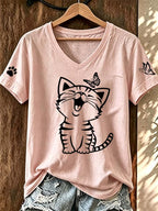 Women'S Fun Cat Simple Printed T-Shirt
