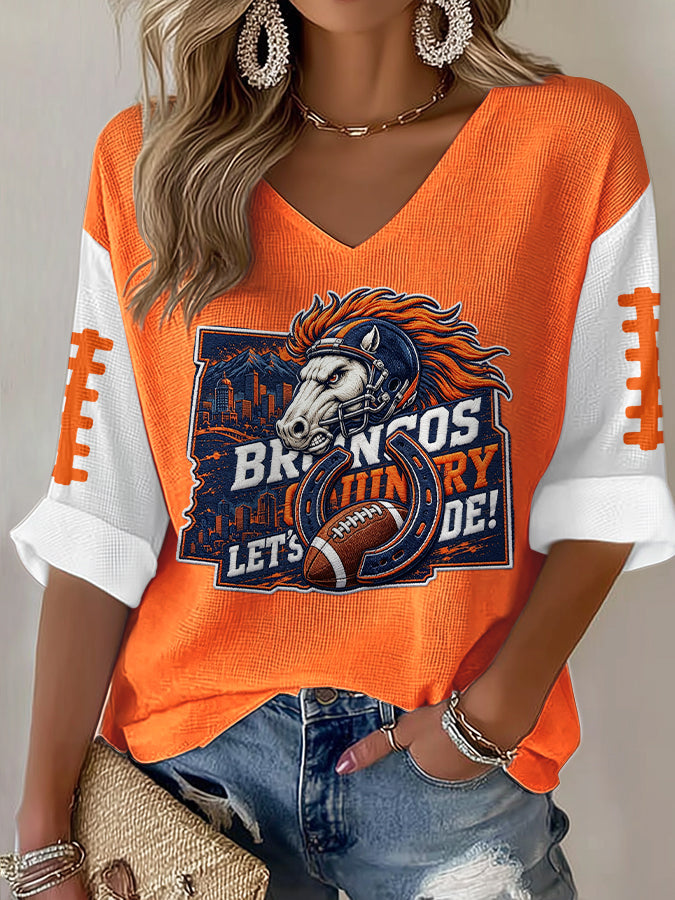 Women'S Football Print Waffle  Top