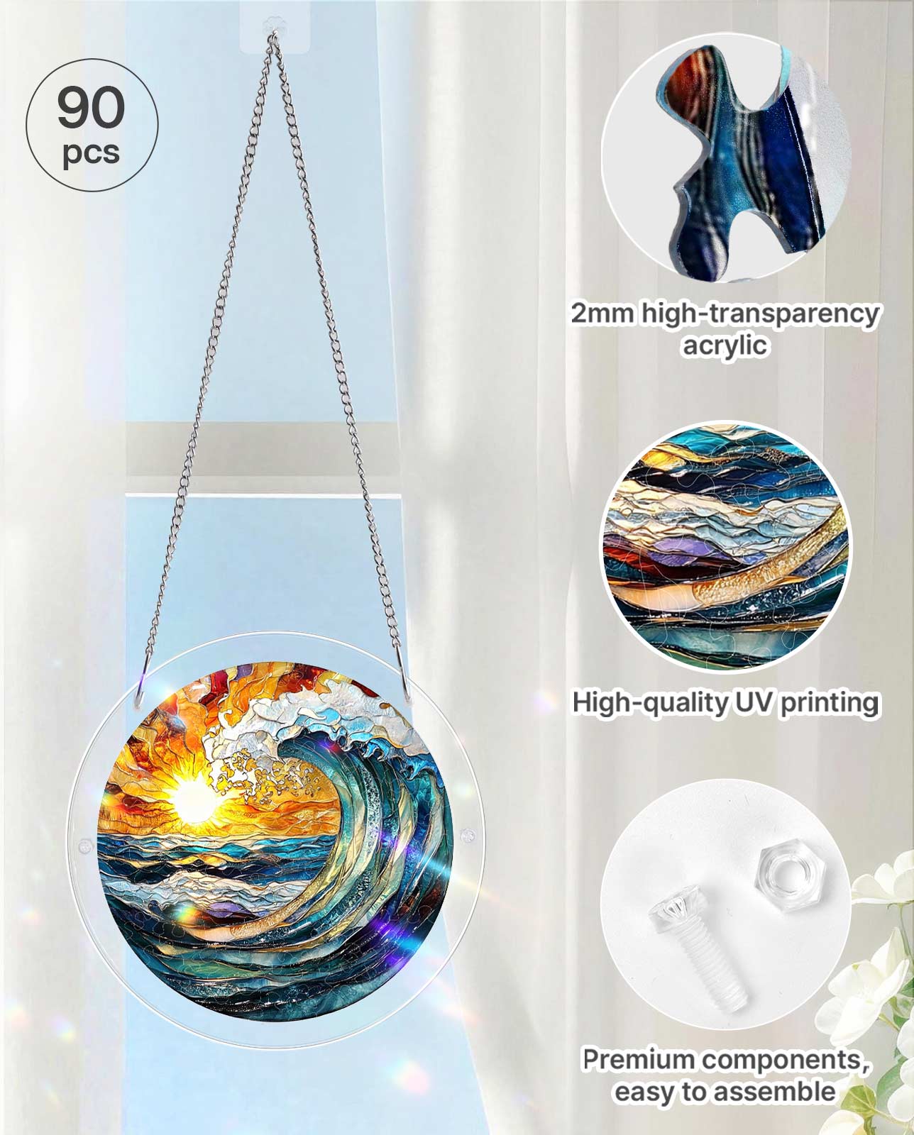 Acrylic Jigsaw Puzzle Suncatcher - Sunflare Ocean Crest