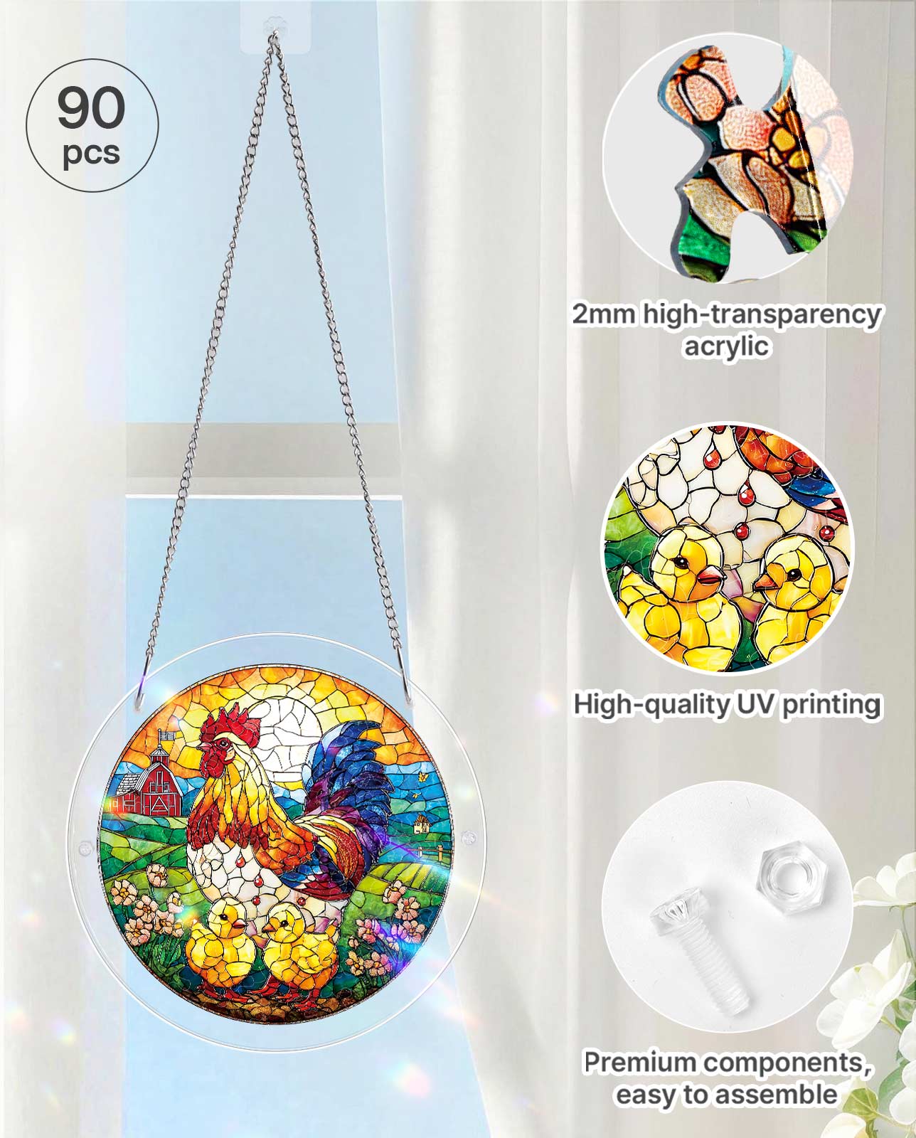 Acrylic Jigsaw Puzzle Suncatcher - Golden Dawn Rooster