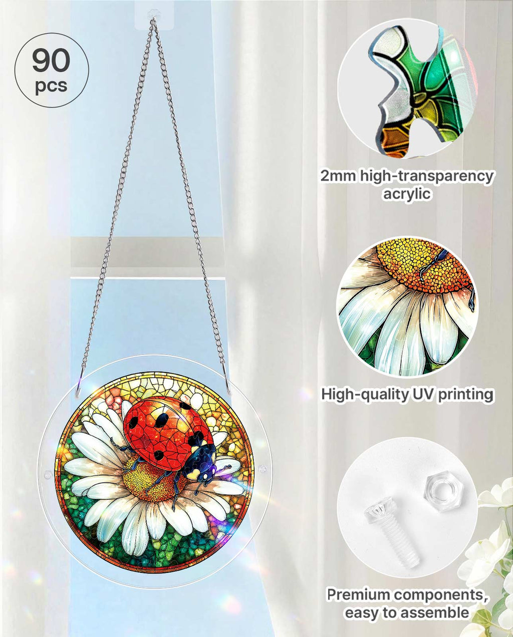 Acrylic Jigsaw Puzzle Suncatcher - Ladybug on Daisy