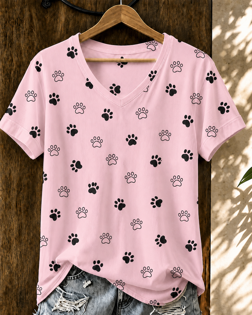 Women'S Cat Printed V-Neck T-Shirt