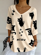 Women'S Cat Printed Casual T-Shirt