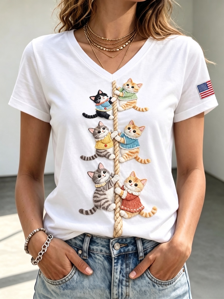 Women'S International Cat Day Printed Short Sleeve T-Shirt