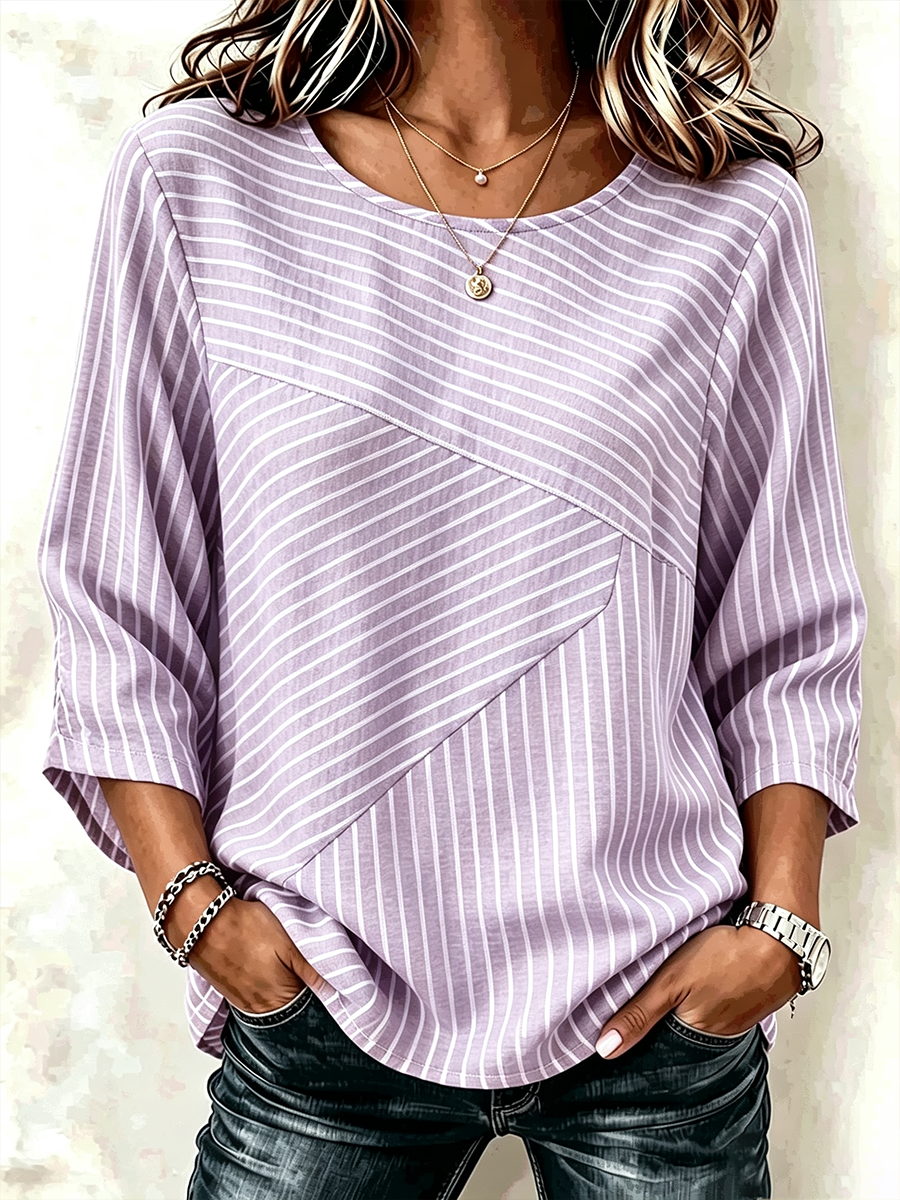 Women's Striped Round Neck Casual Top