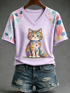 Women's Funny Cat V-Neck T-Shirt