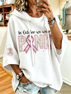Women'S Vintage Breast Cancer Ribbon Print Hoodie