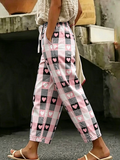 Ladies' Casual Pink Checkered Pants