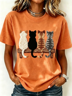 Women's Animals Cat Printed Fashion Loose Short Sleeve T-Shirt