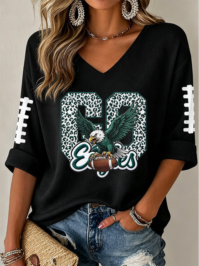 Women'S Football Print Waffle Top