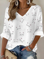 Women'S Cat Printed Waffle T-Shirt