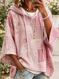 Women'S Pink Patched Art Printed Hoodie