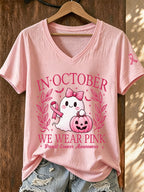 Women'S In October We Wear Pink Print T-Shirt