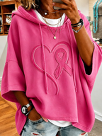 Women Breast Cancer Heart-Shaped Print Oversized Hoodie