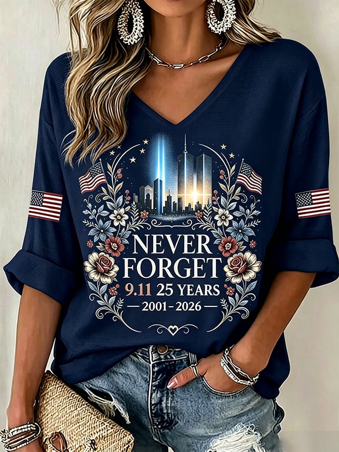 Women's 9.11 Never Forget Printed Casual Tops