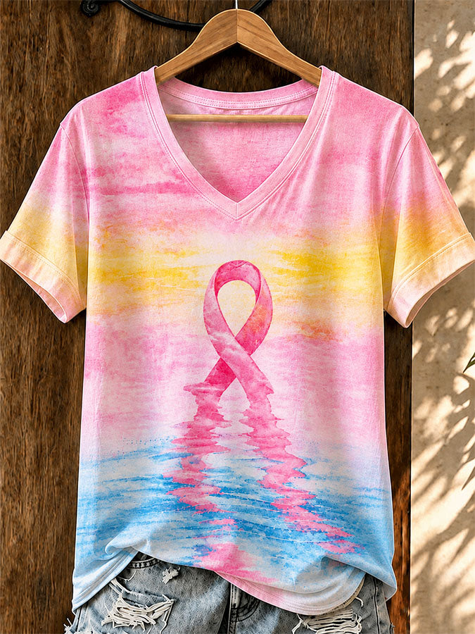 Women'S Breast Cancer Awareness Printed Short Sleeved T-Shirt
