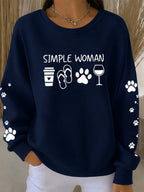 Women's cat print ribbed round neck sweatshirt
