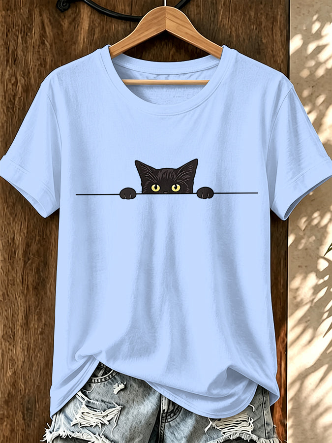 Women'S Retro Cat Print T-Shirt