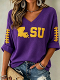 Women'S Rugby Patterned Waffle V-Neck Top