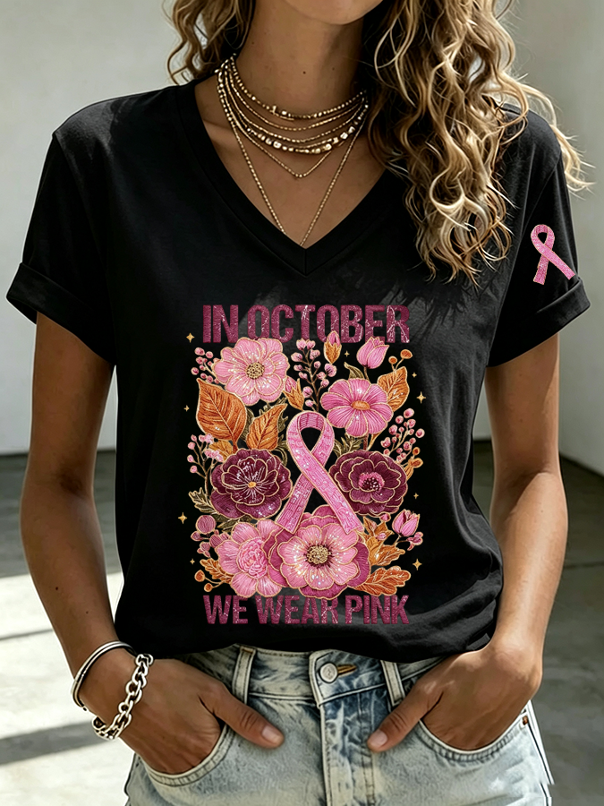 Women's In October We Wear Pink  Print T-shirt