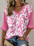 Women's Breast Cancer Awareness Waffle V-Neck Top