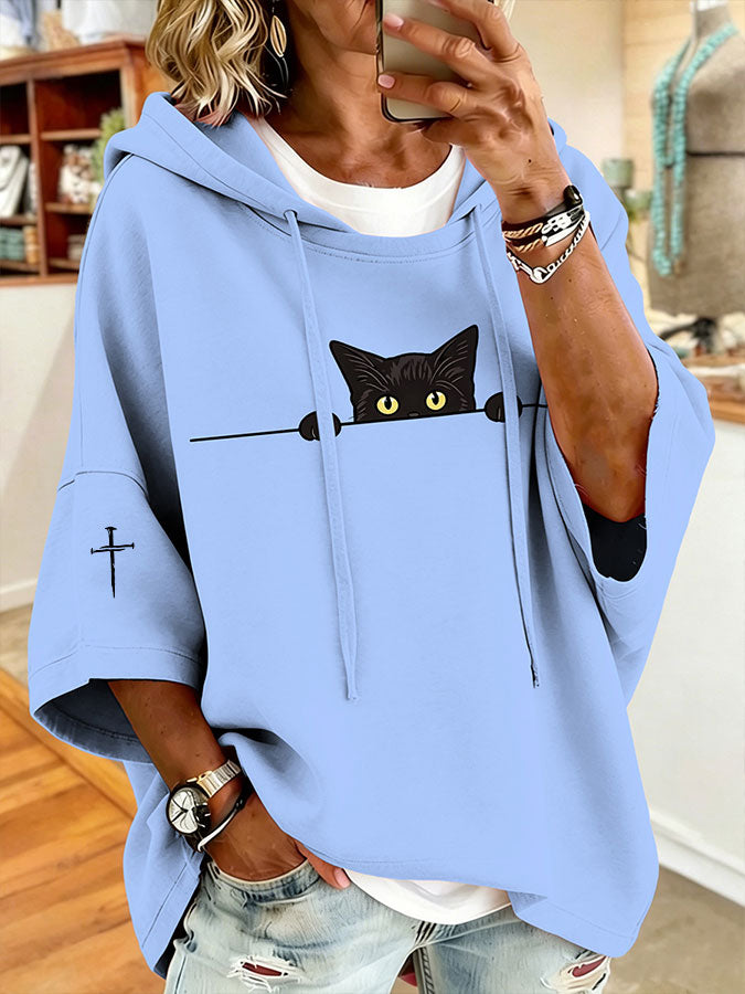 Women'S Vintage Cat Print Hoodie