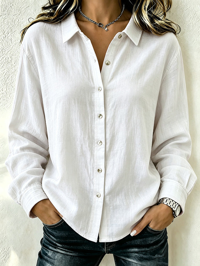 Women'S Solid Color Lapel Long Sleeved Shirt