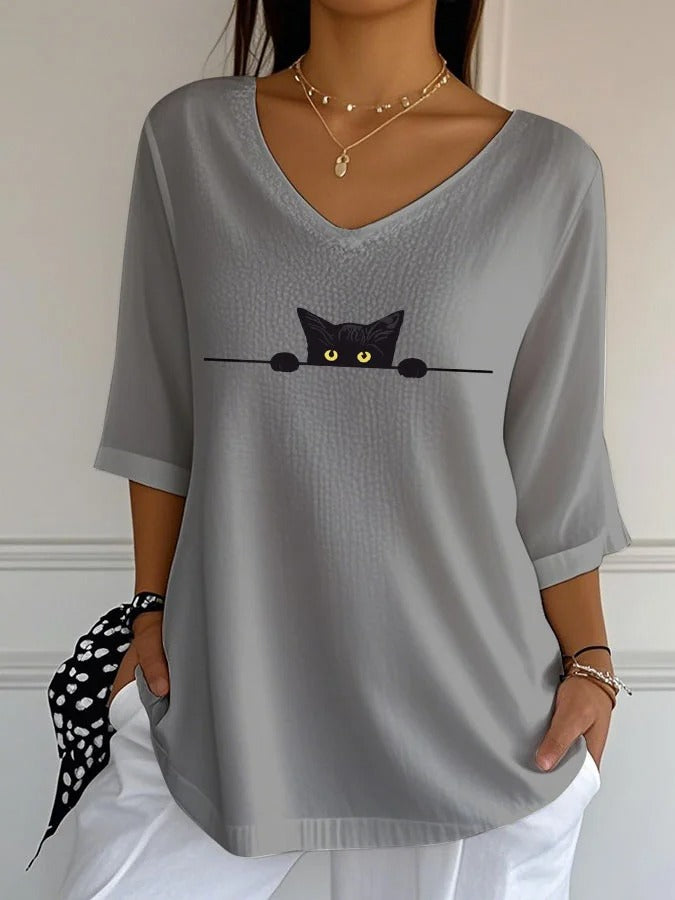 Women'S Cat Printed Casual T-Shirt