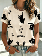 Women's Cute Cat Printed Casual T-shirt