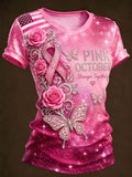Women'S Pink Art Printed Casual T-Shirt