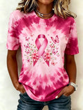 Women's Breast Cancer Awareness Floral Art Short-Sleeve T-Shirt