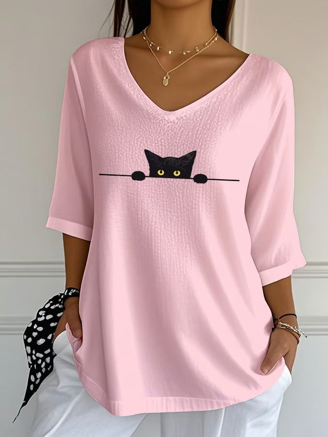 Women'S Cat Printed Casual T-Shirt