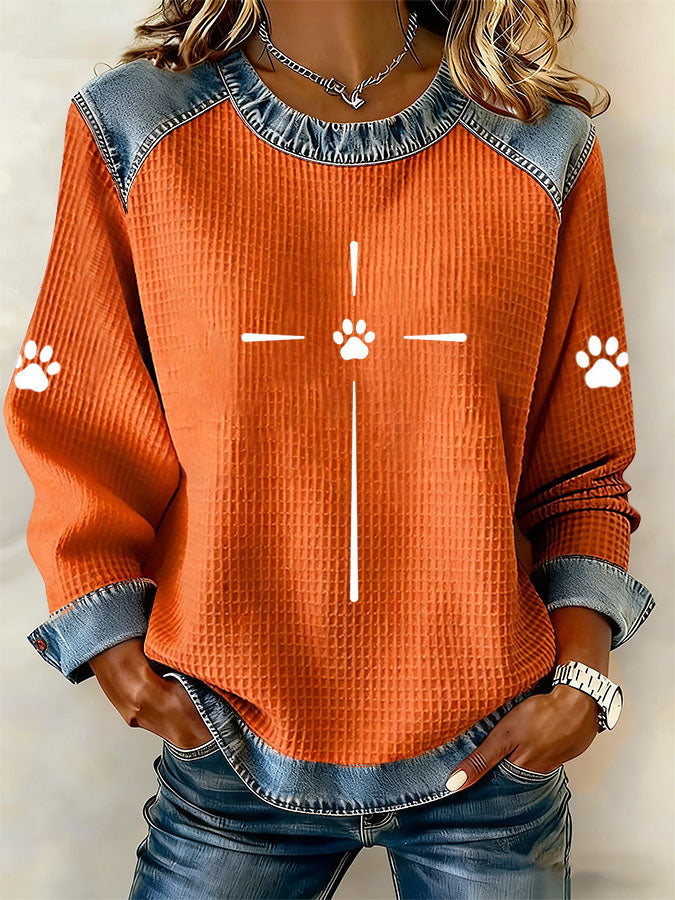 Women'S Dog Paw Printed Casual Sweatshirt