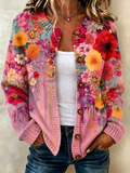 Ladies' Casual Patchwork Floral Knitted Cardigan Top