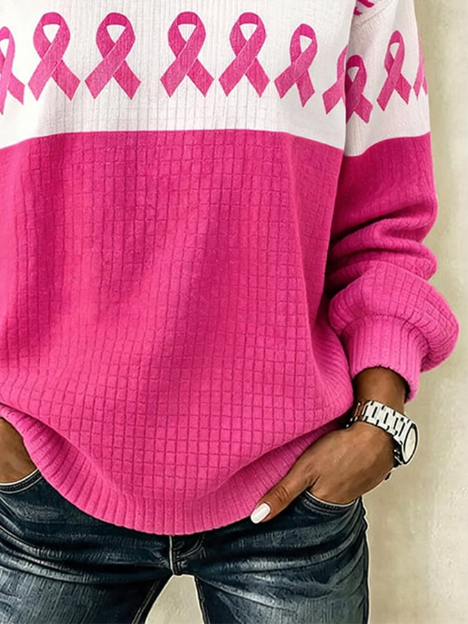 Women's Casual Breast Cancer Print Pullover Sweatshirt