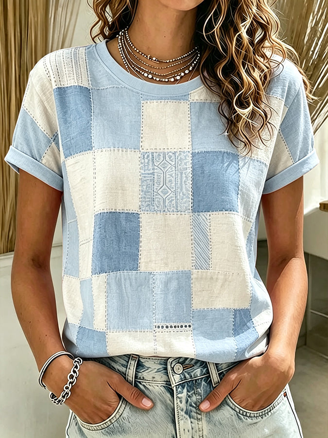 Women's Retro Casual Plaid T-Shirt
