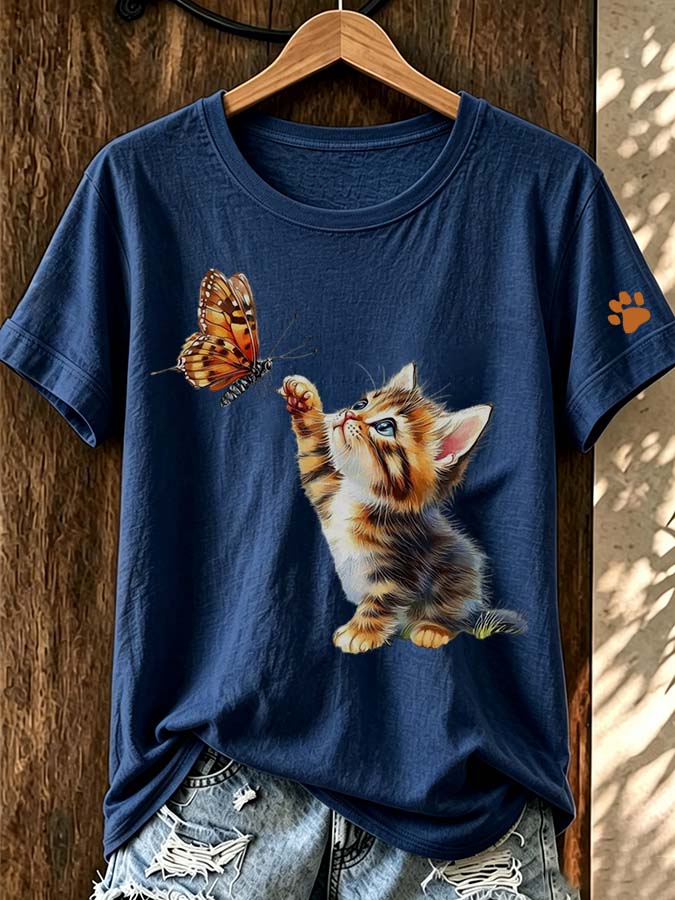 Women'S Cat Paw Printed T-Shirt