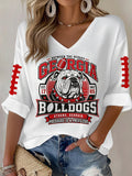 Women'S Football Print Waffle  Top