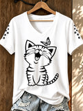 Women'S Cat Printed V-Neck T-Shirt