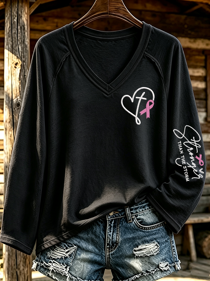 Women'S Breast Cancer Awareness Printed Long Sleeve T-Shirt