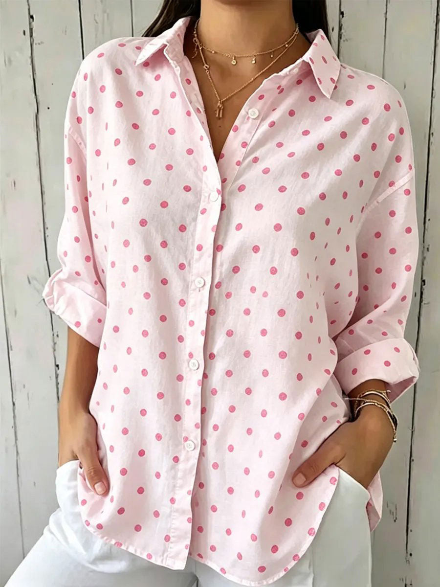 Women'S Cotton Linen Flower Casual Long Sleeve Shirt