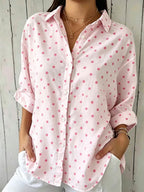 Women'S Cotton Linen Flower Casual Long Sleeve Shirt