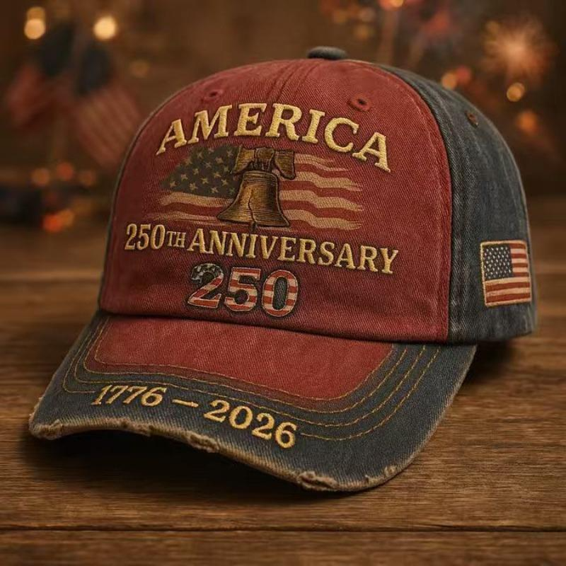 America 250th Anniversary 1776-2026 Embroidered Baseball Cap for Men Vintage Washed Gray Relaxed Fit Daily Casual Outdoor Spring Summer Fall Headwear Patriotic Liberty Bell American Flag Decorated Hat