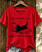 Women'S Clothing Cife Is Better With Coffee Cats And Bodies Printed T-Shirt