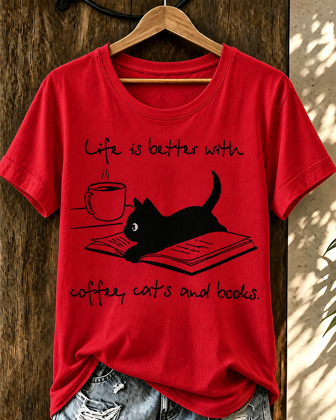 Women'S Clothing Cife Is Better With Coffee Cats And Bodies Printed T-Shirt