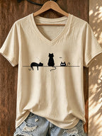 Women's Minimalist Cat V-Neck Top