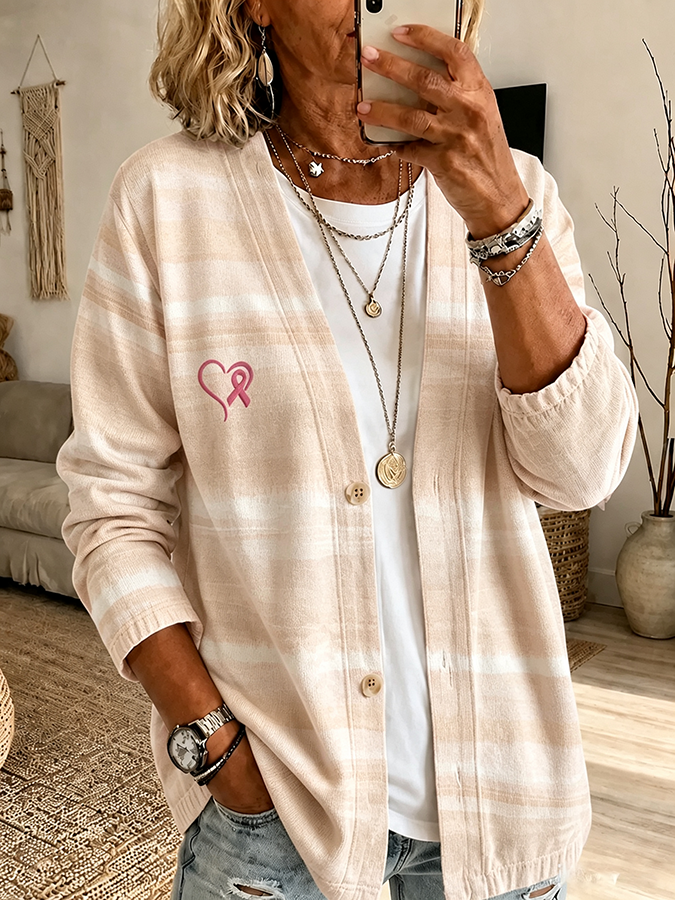 Women'S Casual Breast Cancer Awareness Cardigan Top