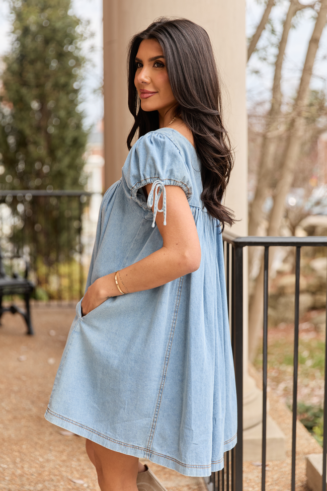Meet Me Later Chambray Short Sleeve Swing Dress FINAL SALE