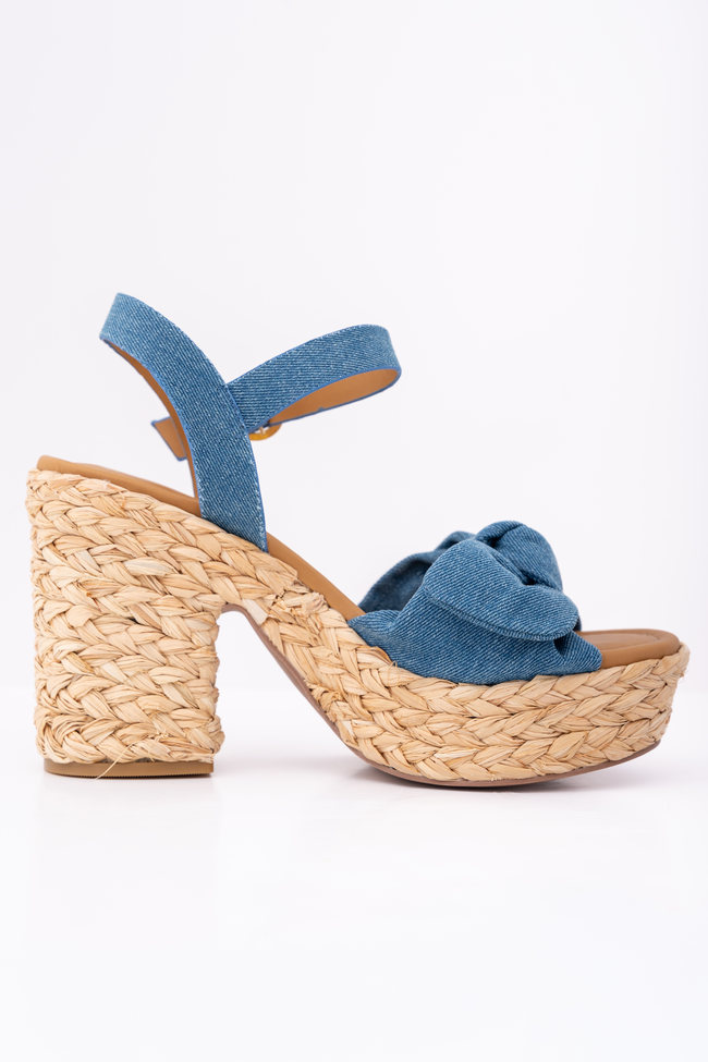 Kacey Chambray Bow Woven Heels FINAL SALE