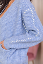 Olivia Periwinkle And White Whip Stitch Open Cardigan FINAL FINAL SALE